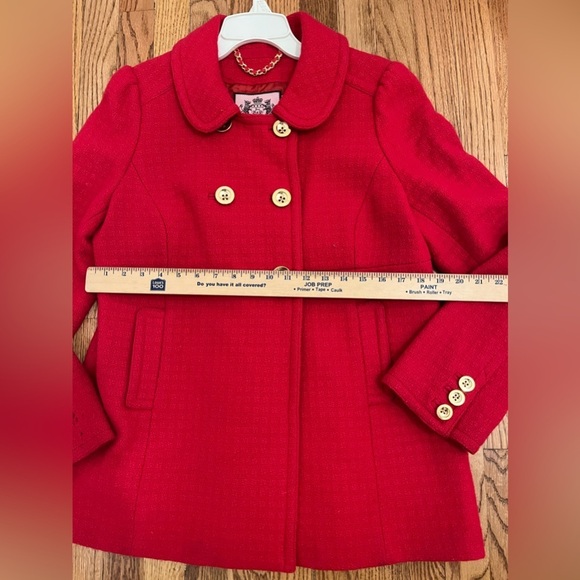 Juicy Couture Women Pea Coat Wool Blend Red God Button Double Breasted Size L - Picture 6 of 9